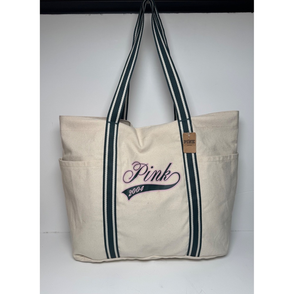 Victoria's Secret PINK Logo Canvas Tote Bag Travel School Limited Edition NWT